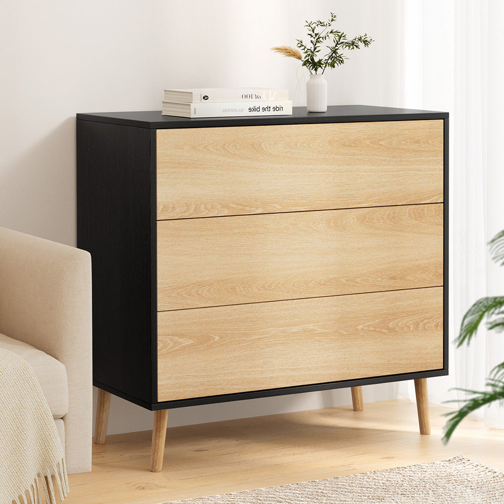 Exeter 3 Drawer Chest of Drawers, Black and Pine view 7