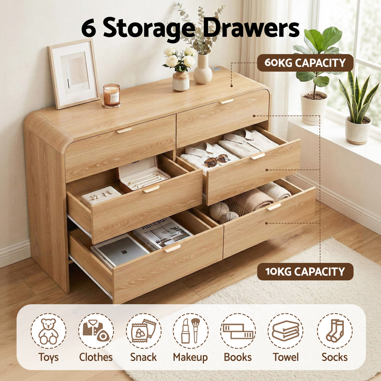 Mandemar 6 Drawer Lowboy, Pine