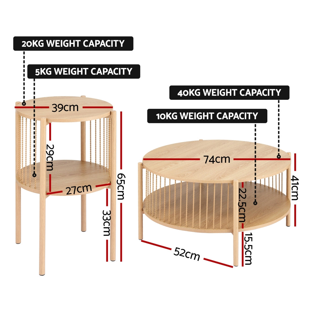 Chum Creek Round Coffee Table 2pcs, Pine