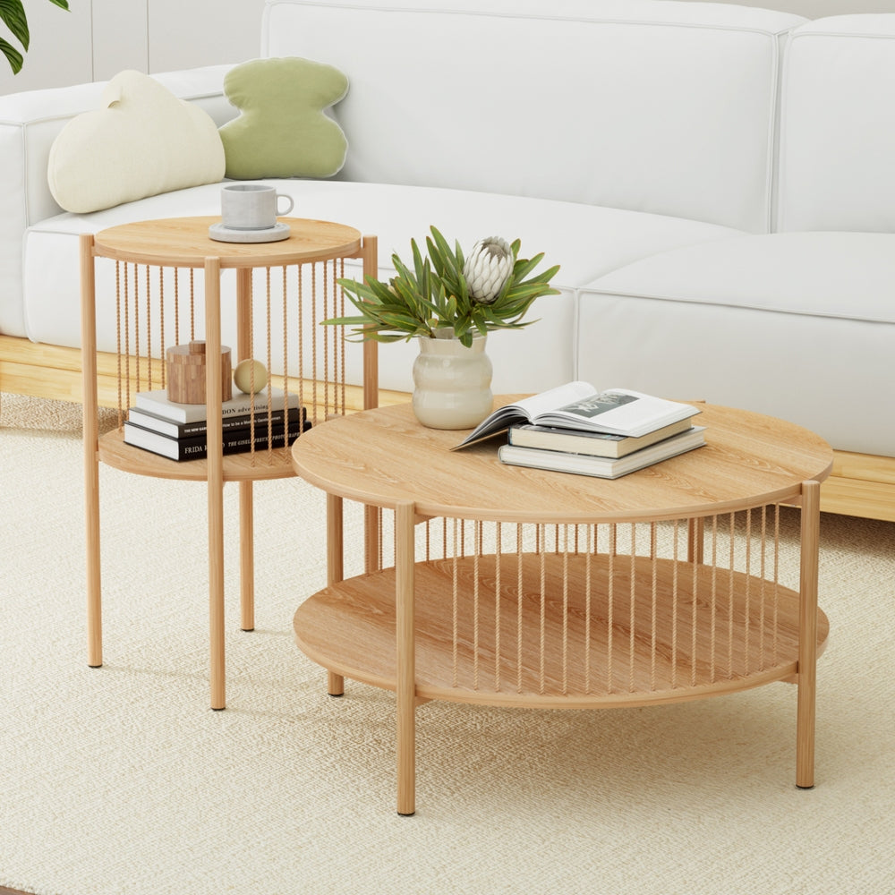 Chum Creek Round Coffee Table 2pcs, Pine