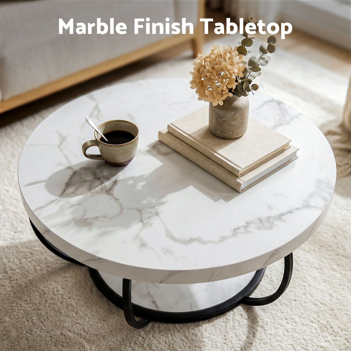 Tarrawarra Round Coffee Table, White and Black