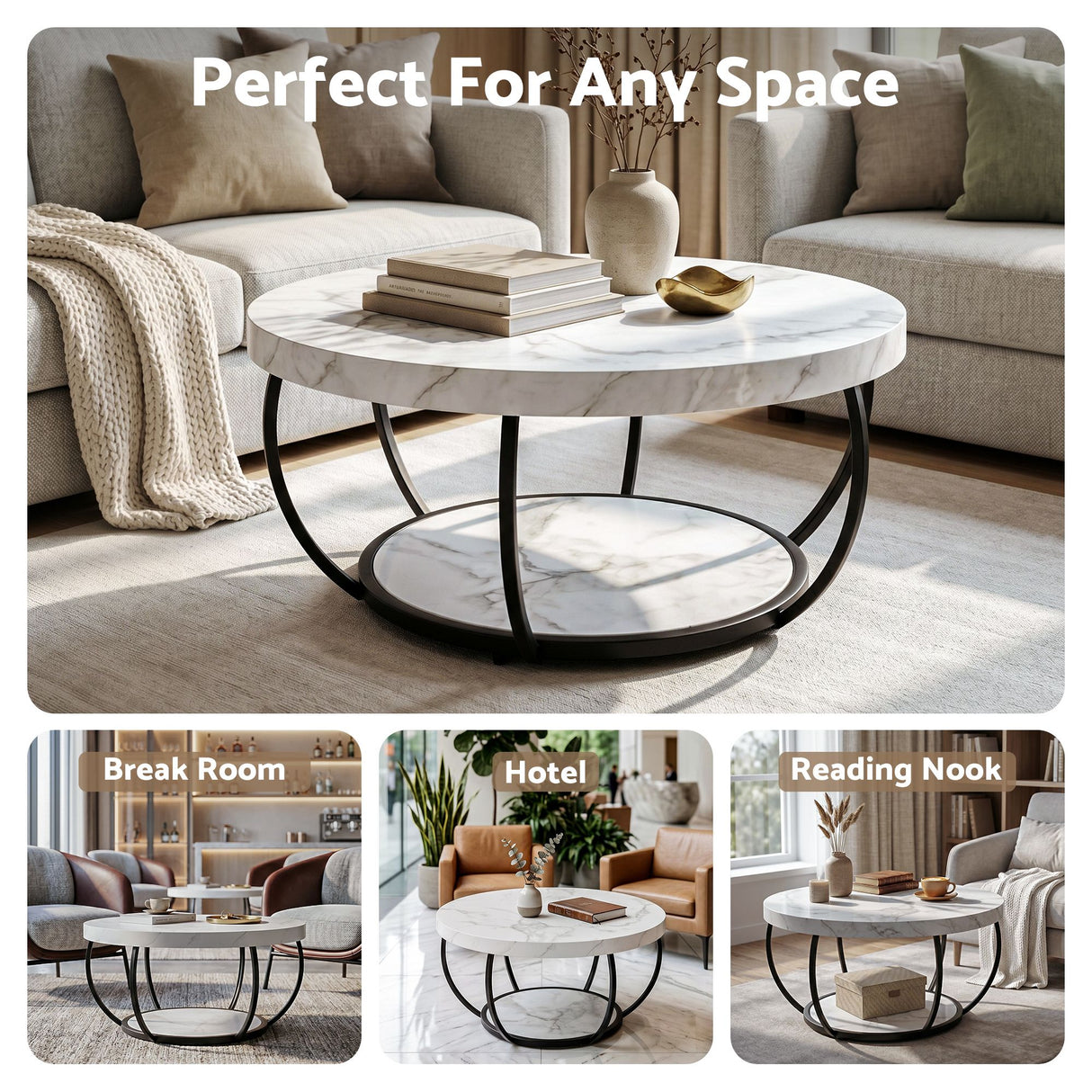 Tarrawarra Round Coffee Table, White and Black