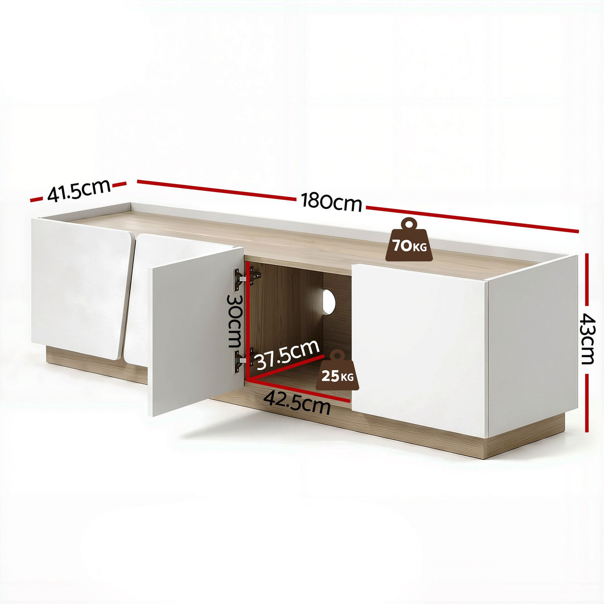 St Marys 180cm Entertainment Unit, White and Oak