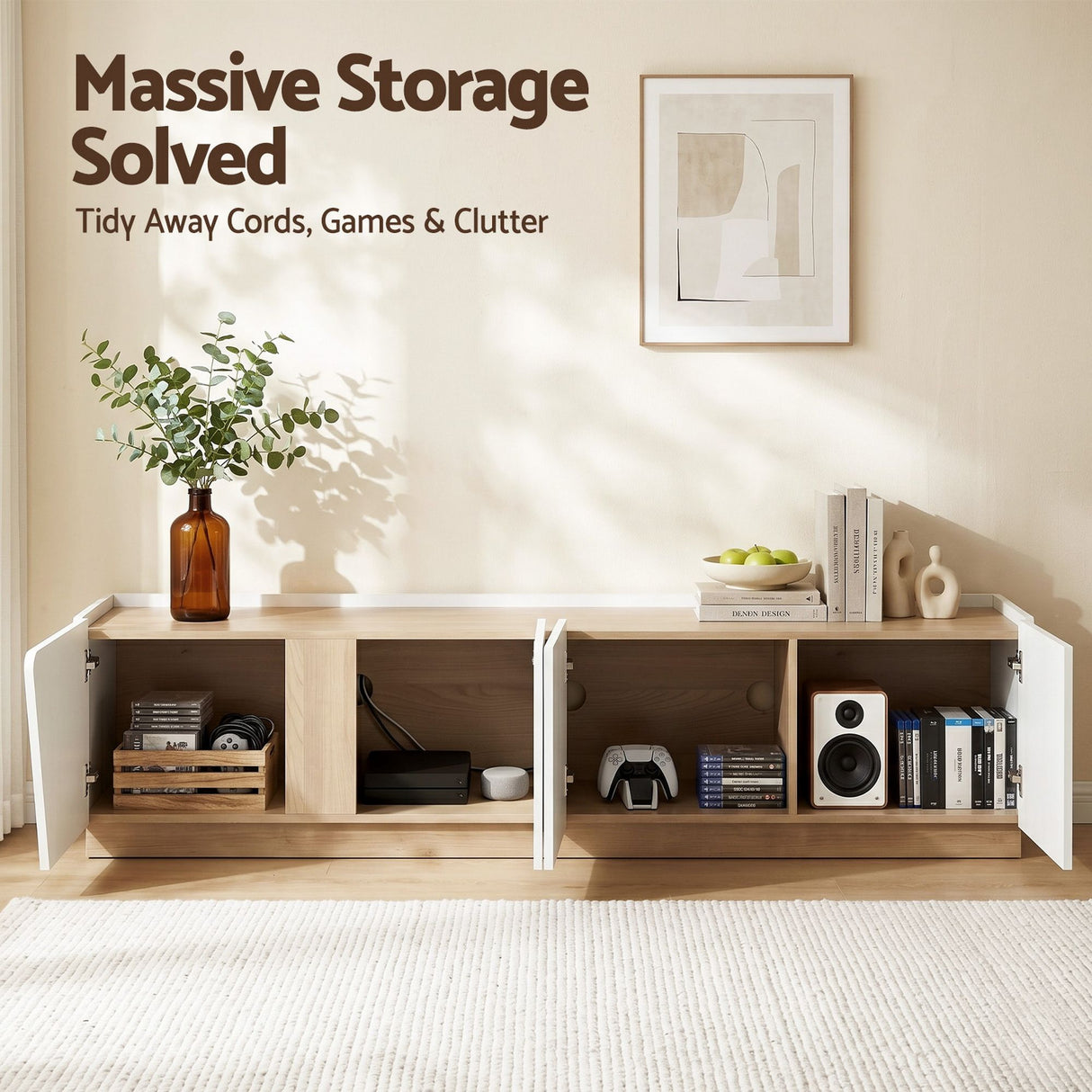 Hobart 180cm TV Unit, White & Pine