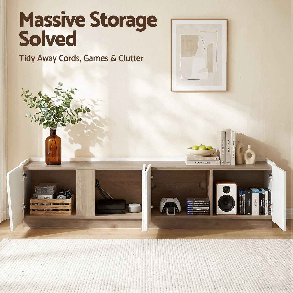 St Marys 180cm Entertainment Unit, White and Oak