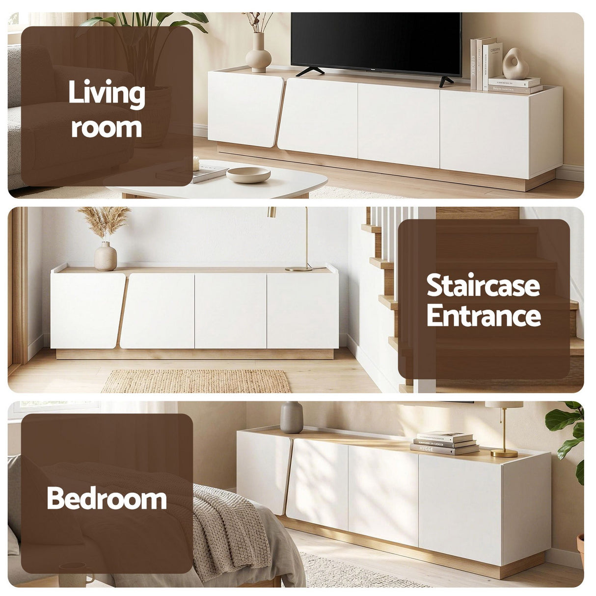 Hobart 180cm TV Unit, White & Pine