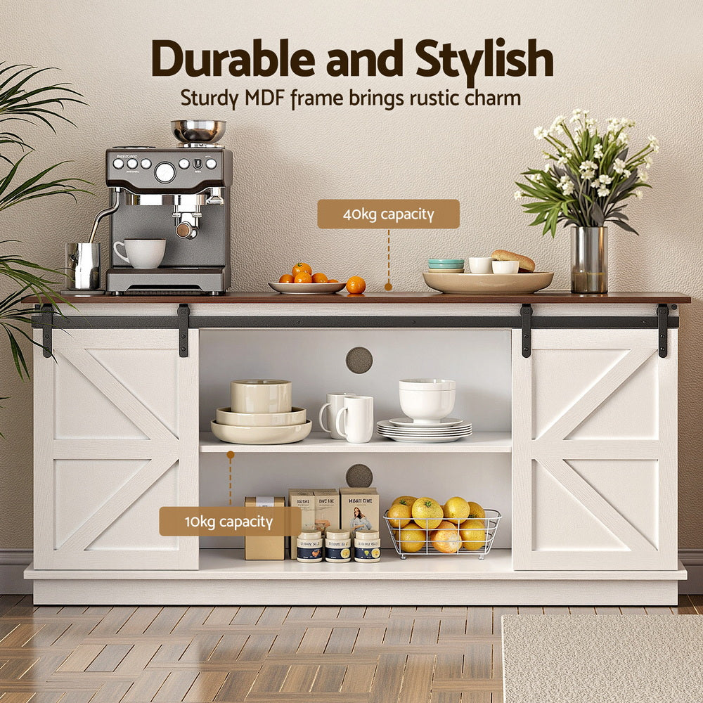 Alawoona 2 Door Buffet Sideboard, White and Walnut