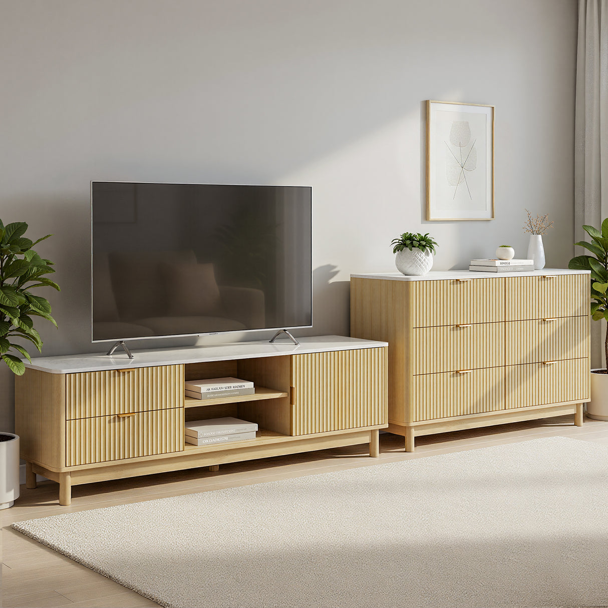 Westbury 150cm TV Unit and Chest of Drawers Set, Pine