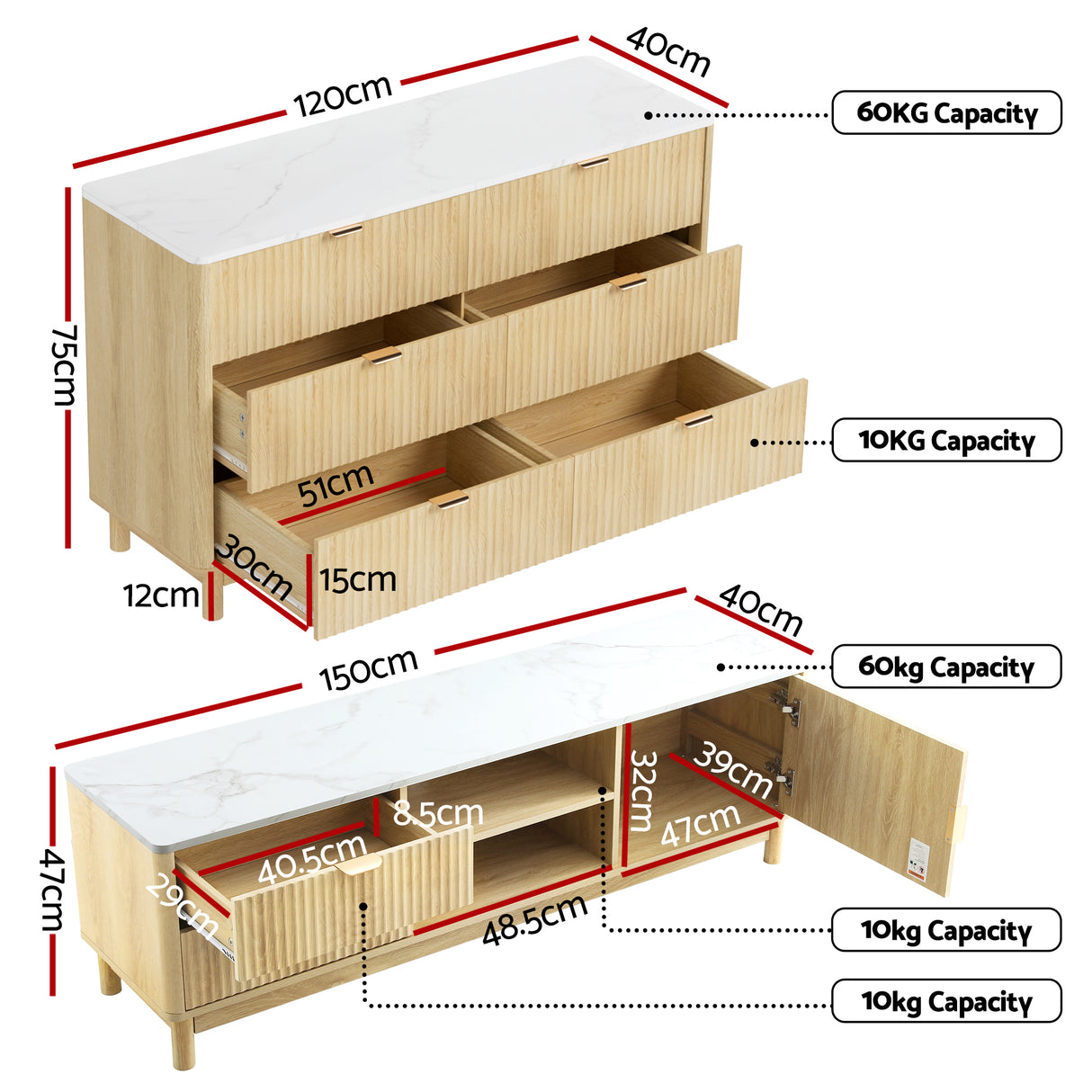 Westbury 150cm TV Unit and Chest of Drawers Set, Pine