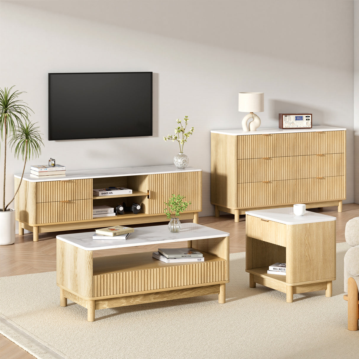 Westbury 150cm TV Unit and Chest of Drawers Set, Pine