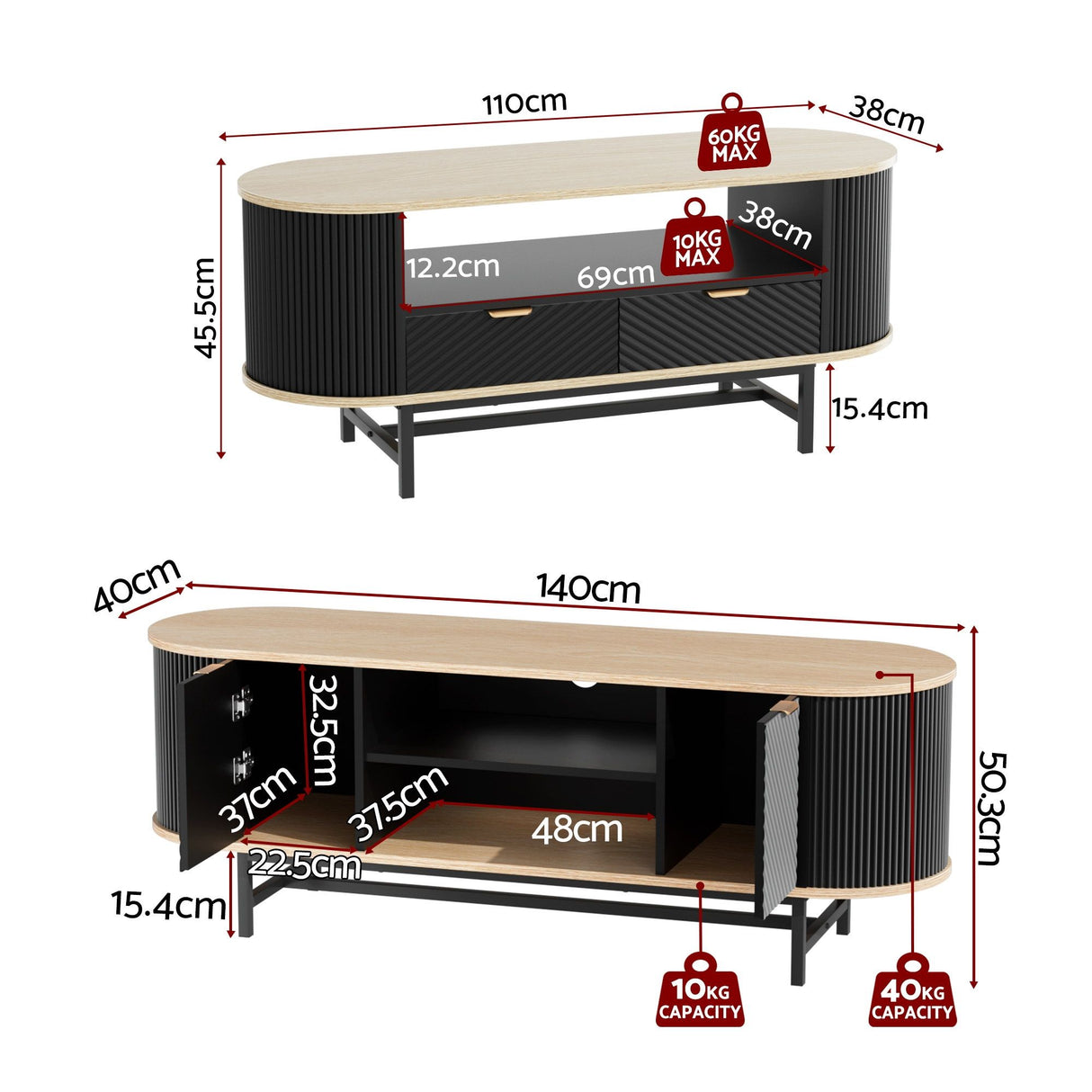 Beaconsfield 140cm TV Unit and Coffee Table Set, Black and Pine