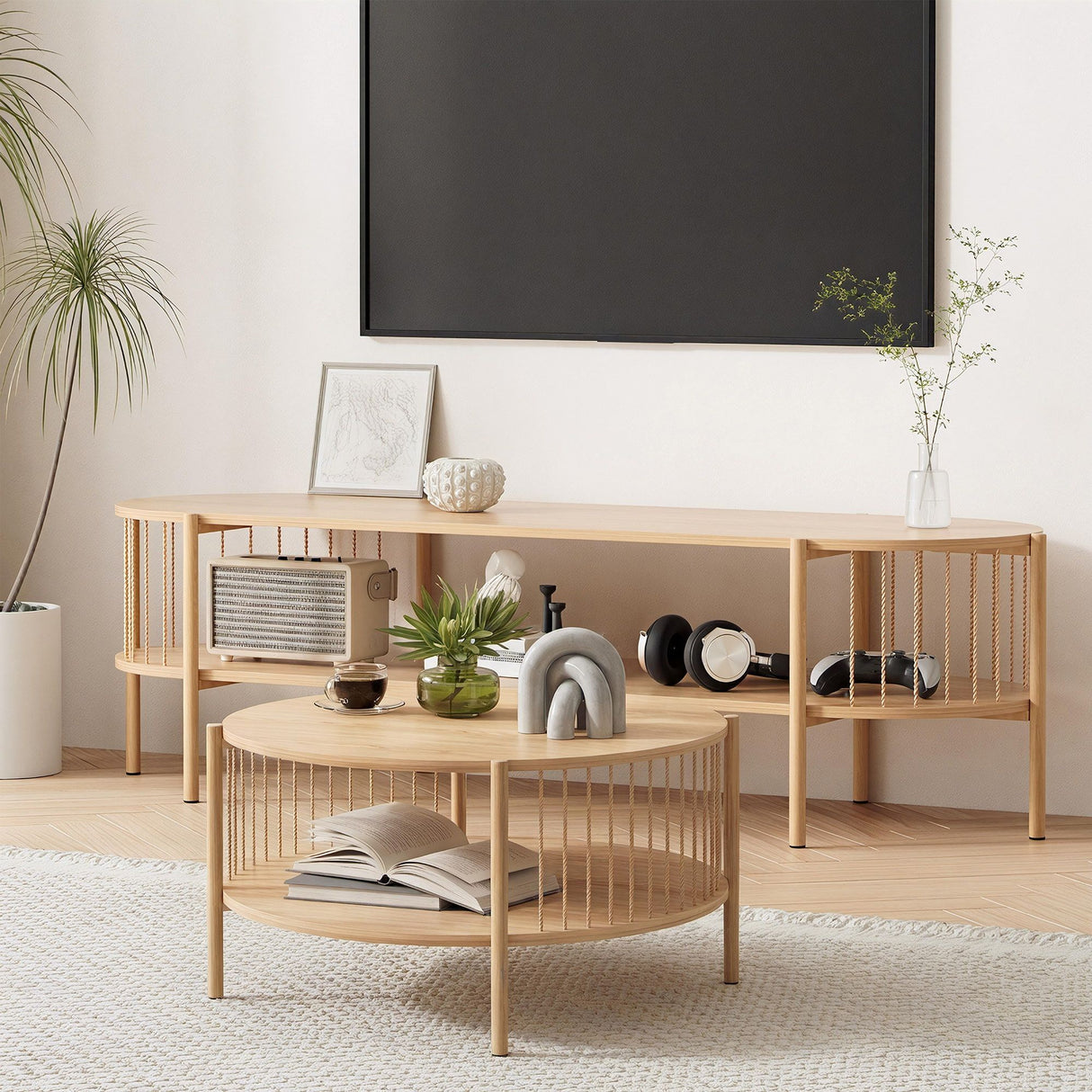 Beaconsfield 148cm TV Unit and Coffee Table Set, Pine