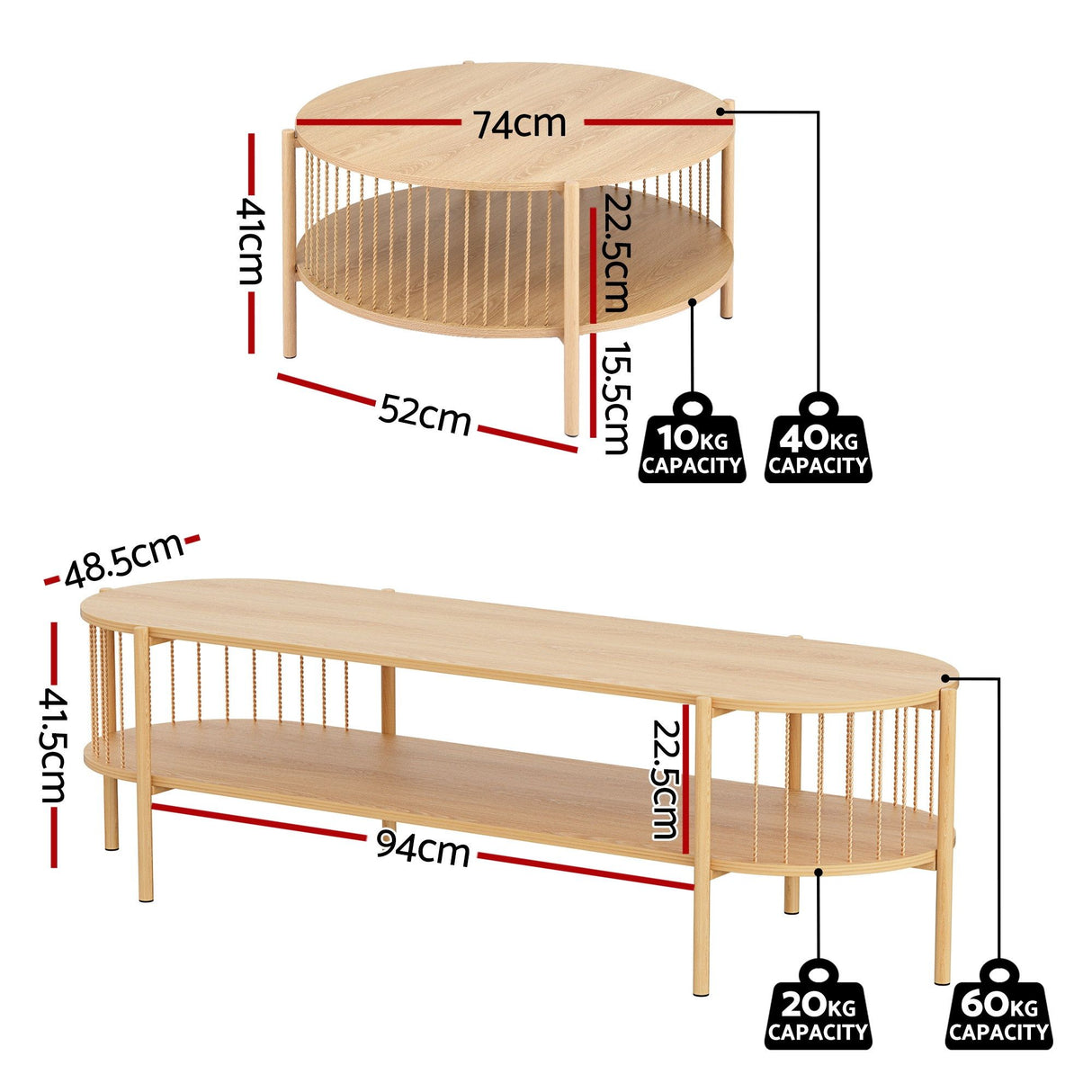 Beaconsfield 148cm TV Unit and Coffee Table Set, Pine