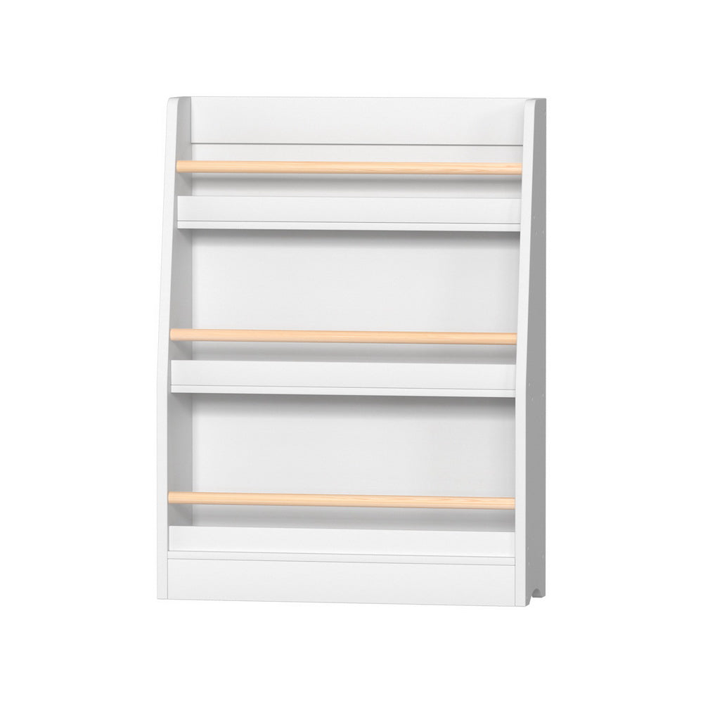 Kids Bookshelf with Display Rails, 3 Tier White