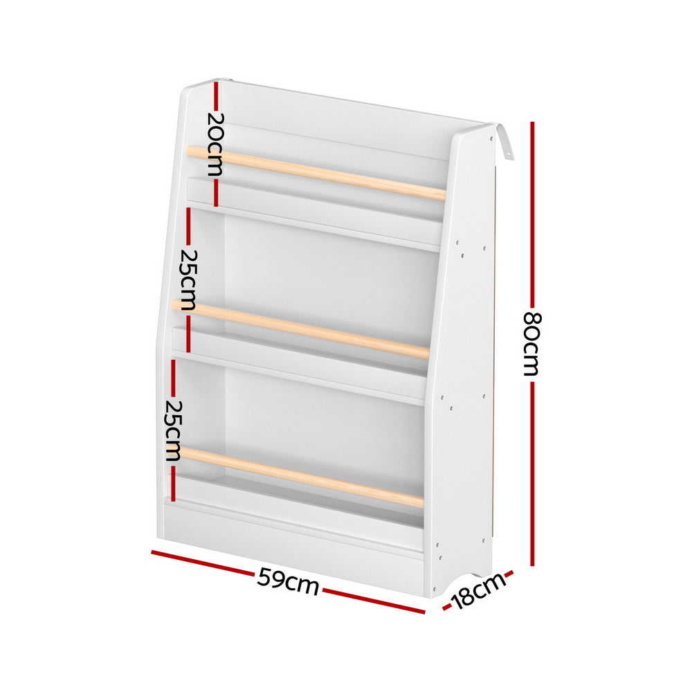Kids Bookshelf with Display Rails, 3 Tier White
