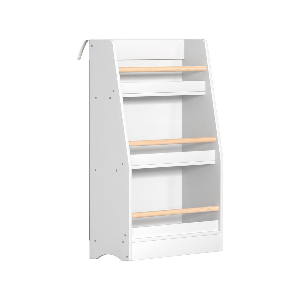Kids Bookshelf with Display Rails, 3 Tier White