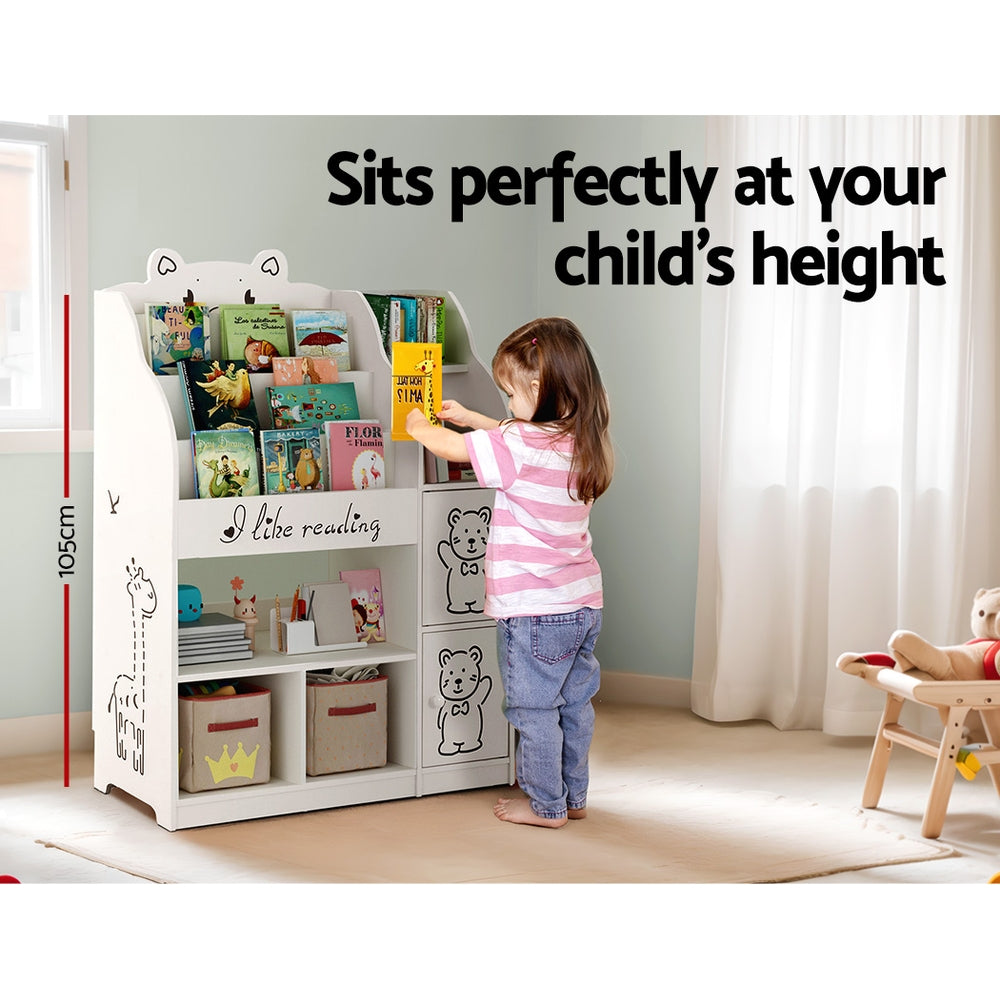 Kids Bookshelf with Storage Cabinets, 4 Tier White