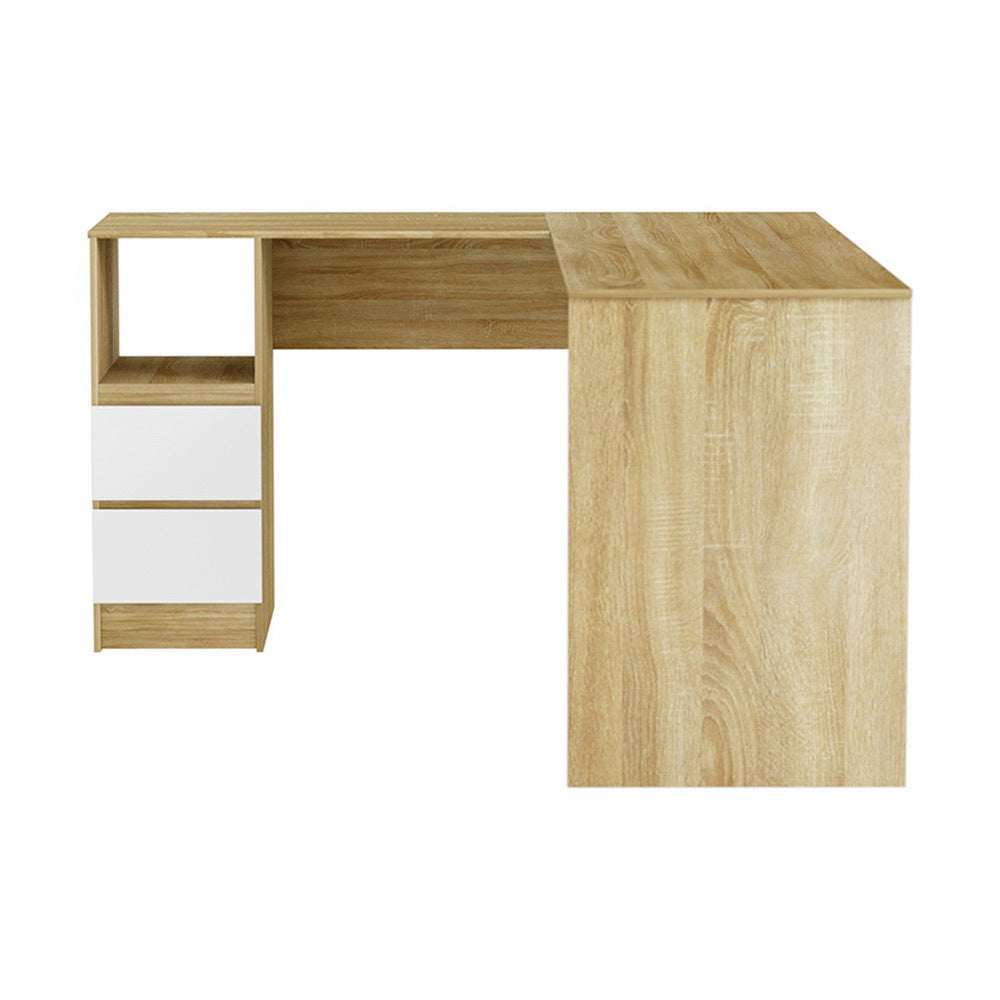 Rivett oak corner desk in a home office