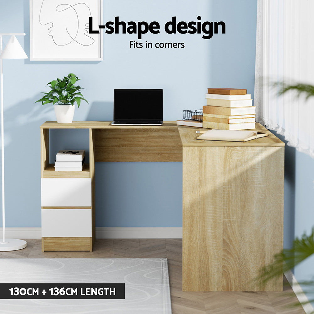 Rivett oak corner desk in a home office
