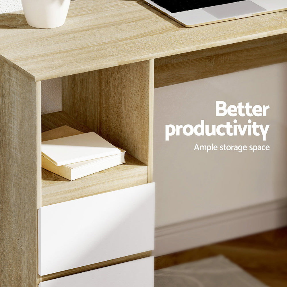 Rivett oak corner desk in a home office