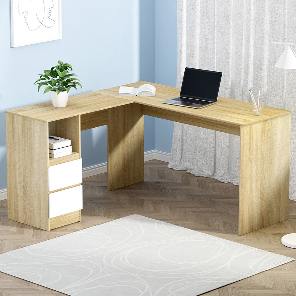 Rivett oak corner desk in a home office