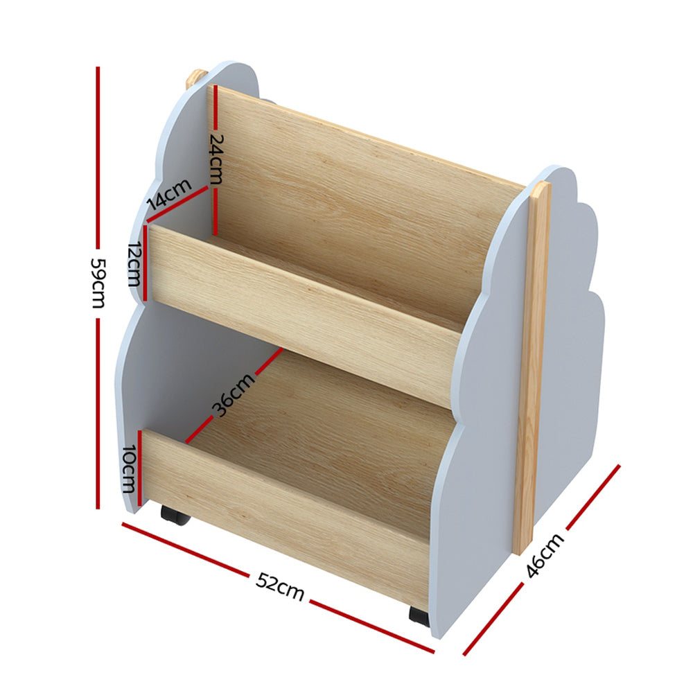 Kids Tree Bookshelf with Wheels, Grey