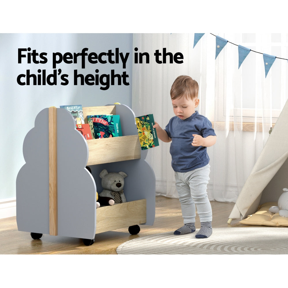 Kids Tree Bookshelf with Wheels, Grey