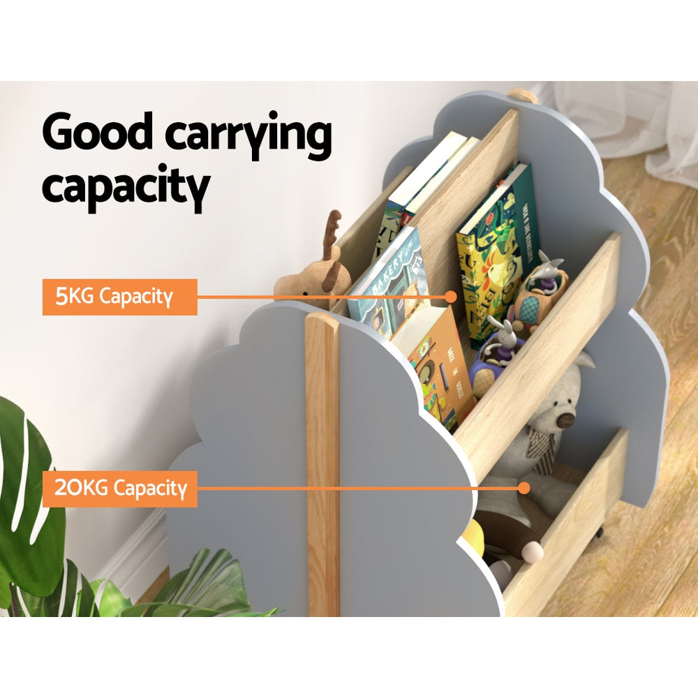 Kids Tree Bookshelf with Wheels, Grey