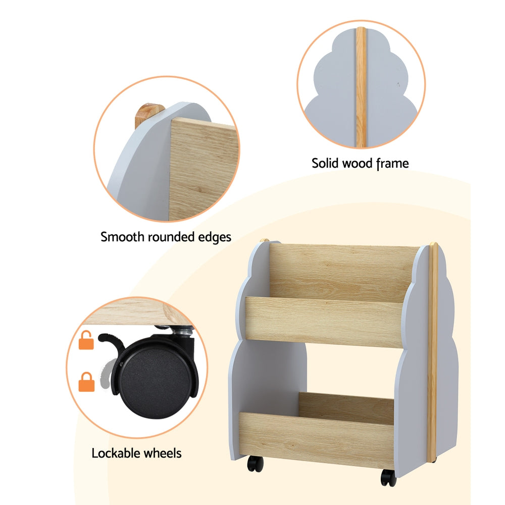 Kids Tree Bookshelf with Wheels, Grey