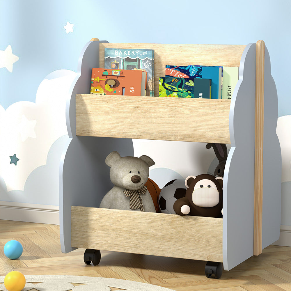 Kids Tree Bookshelf with Wheels, Grey