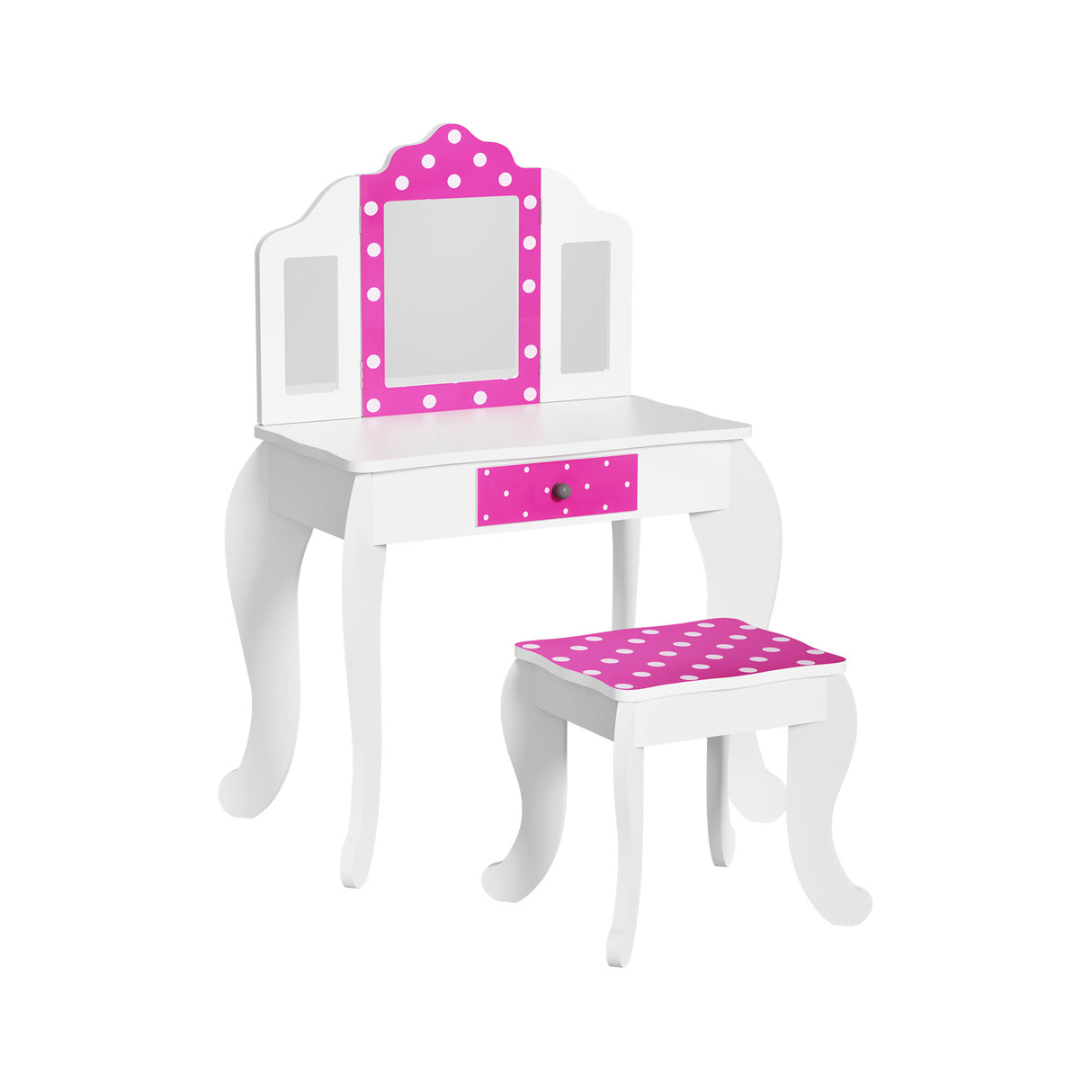 Kids Dressing Table and Stool Set, Three Mirror, Pink