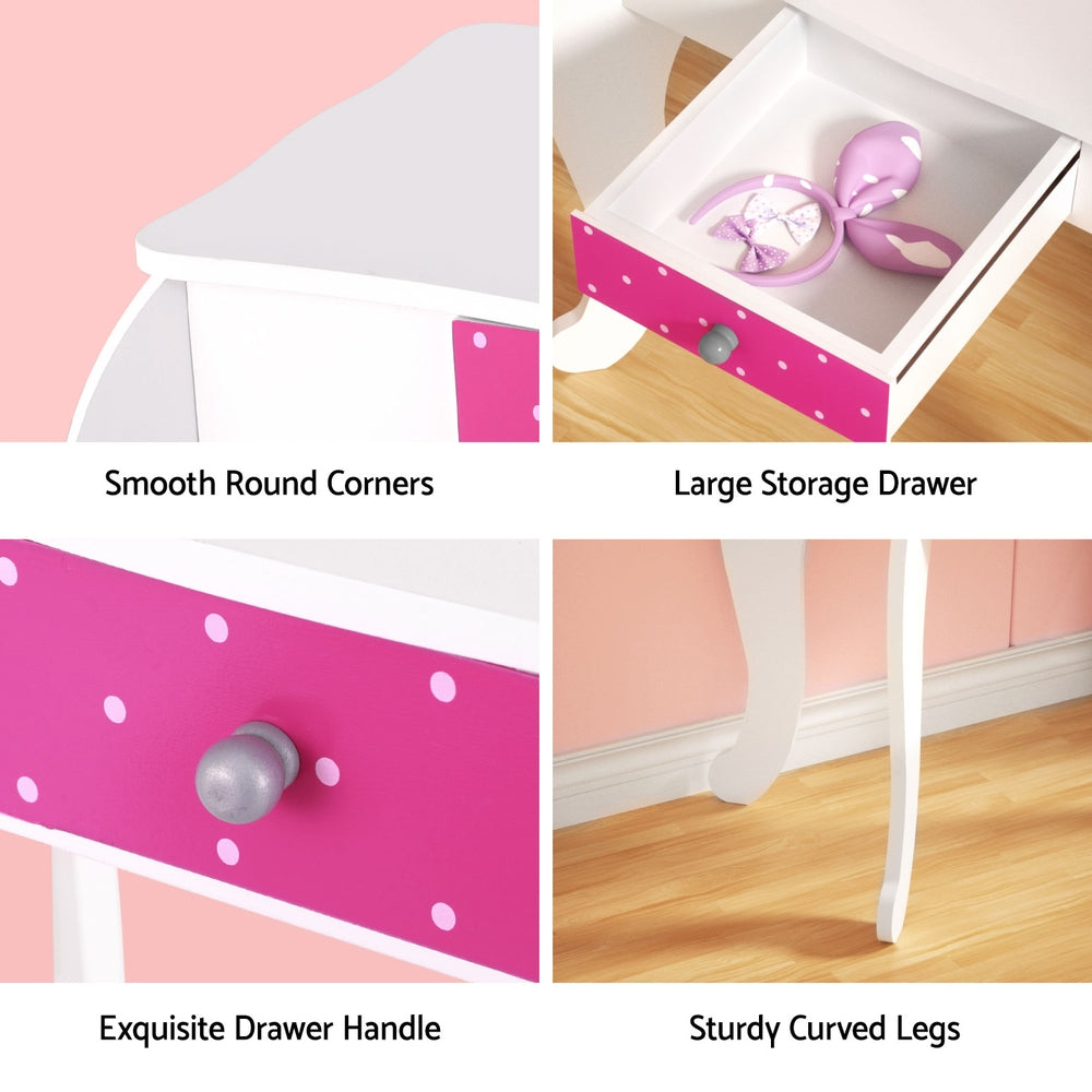 Kids Dressing Table and Stool Set, Three Mirror, Pink