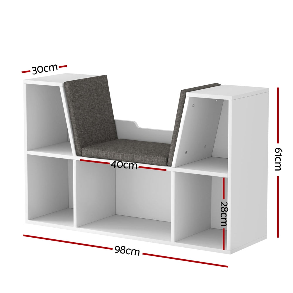 Kids Bookcase with Storage Seat, White