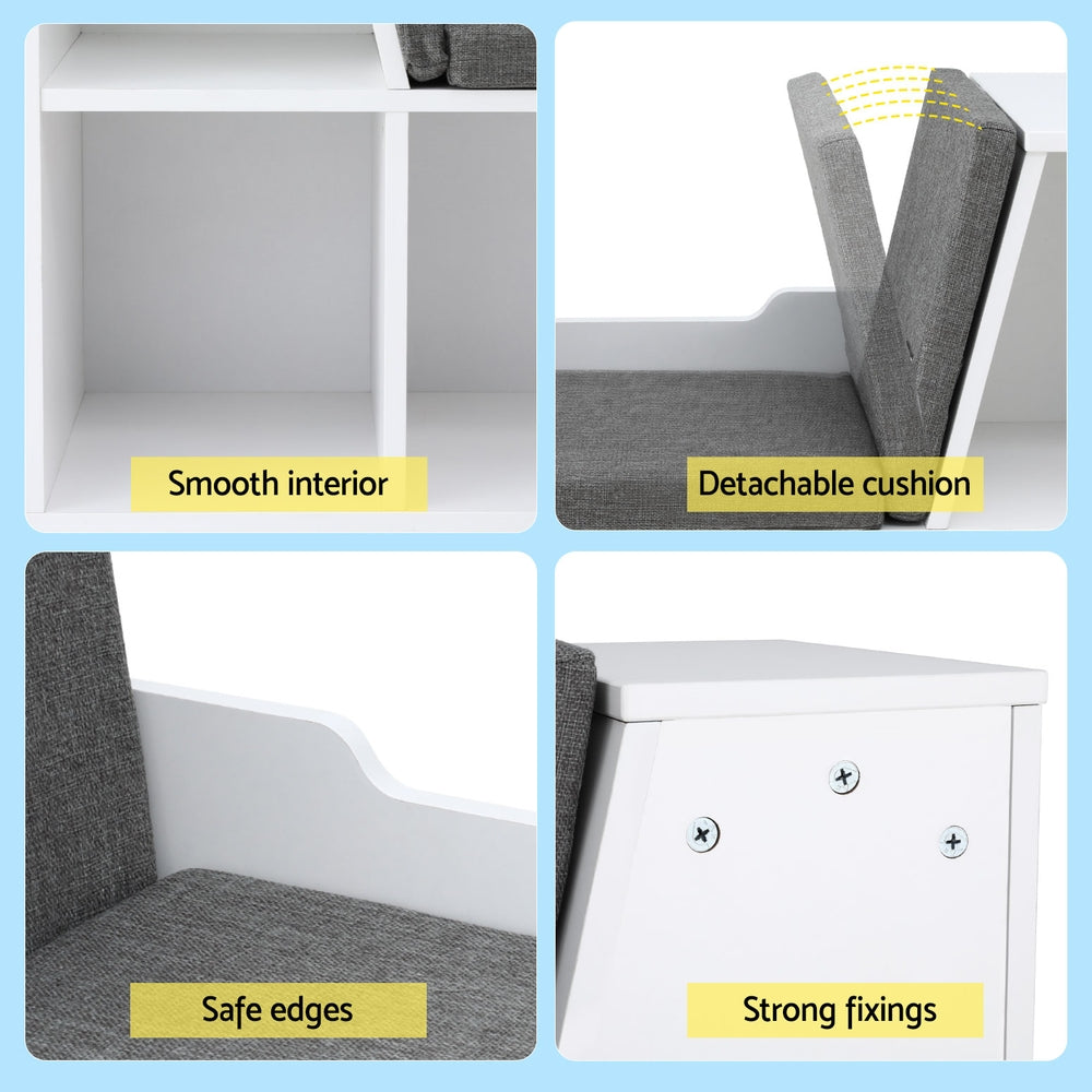 Kids Bookcase with Storage Seat, White