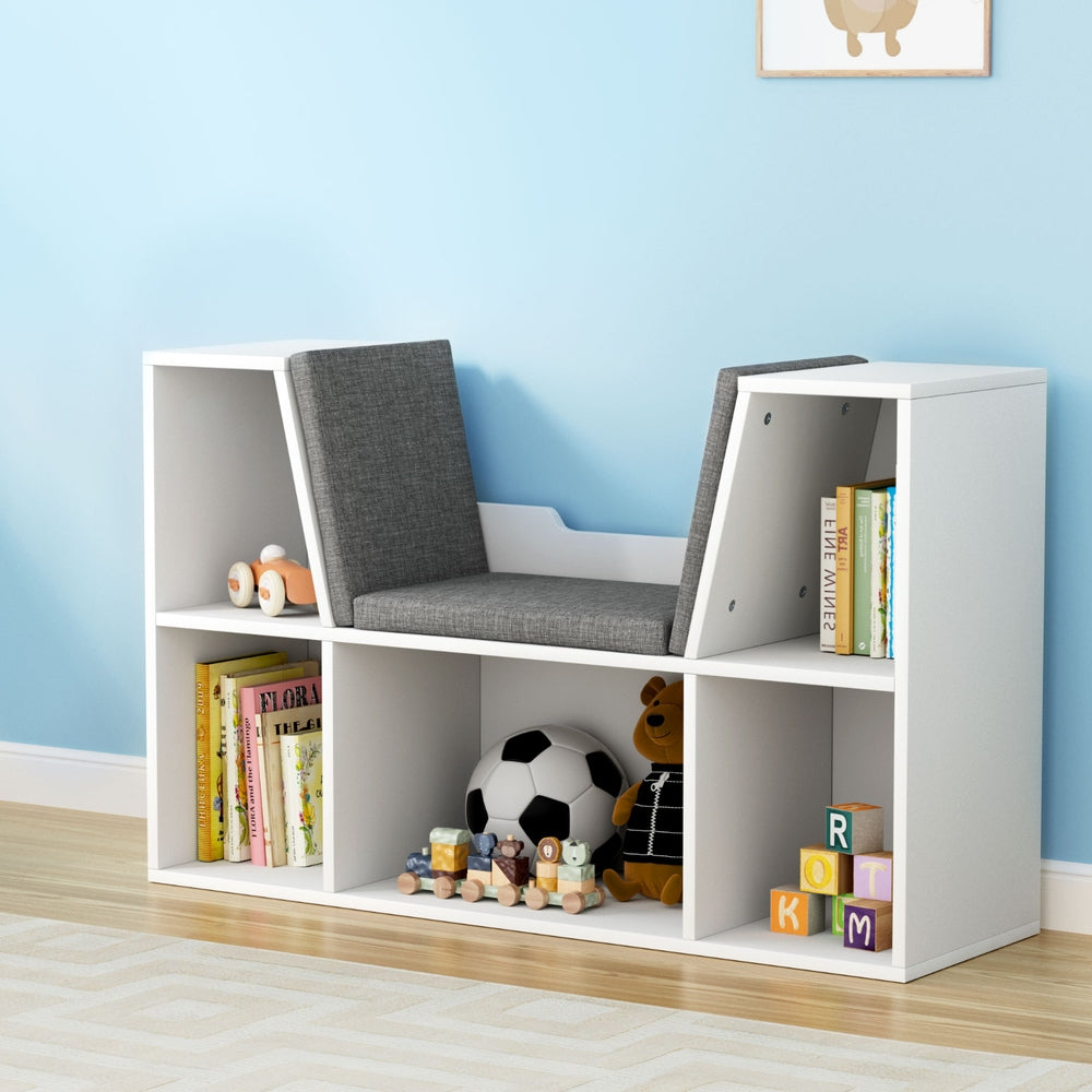 Kids Bookcase with Storage Seat, White