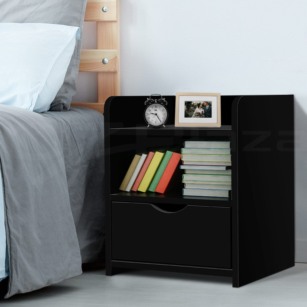 Wilsons Creek Bedside Table with Drawer and Shelf, Black