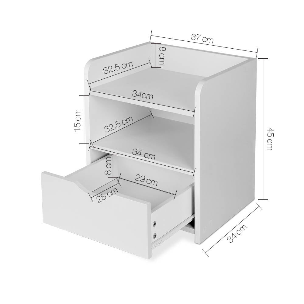 Wilsons Creek Bedside Table with Drawer and Shelf, White