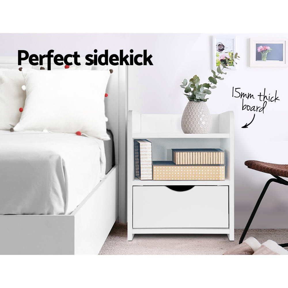 Wilsons Creek Bedside Table with Drawer and Shelf, White