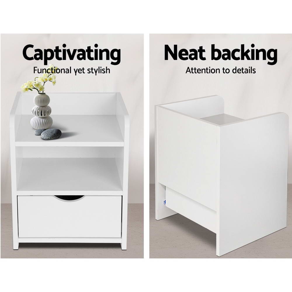 Wilsons Creek Bedside Table with Drawer and Shelf, White