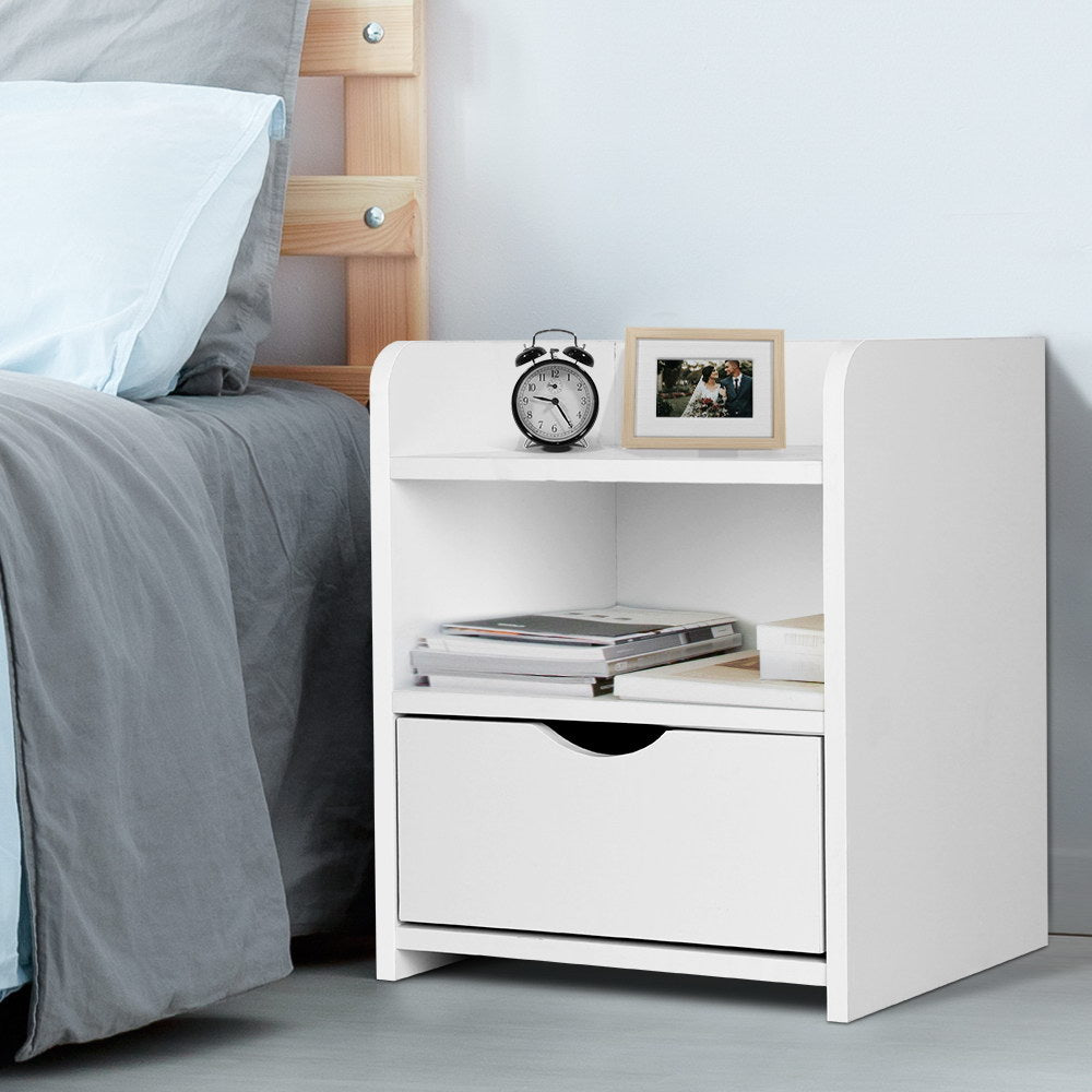 Wilsons Creek Bedside Table with Drawer and Shelf, White