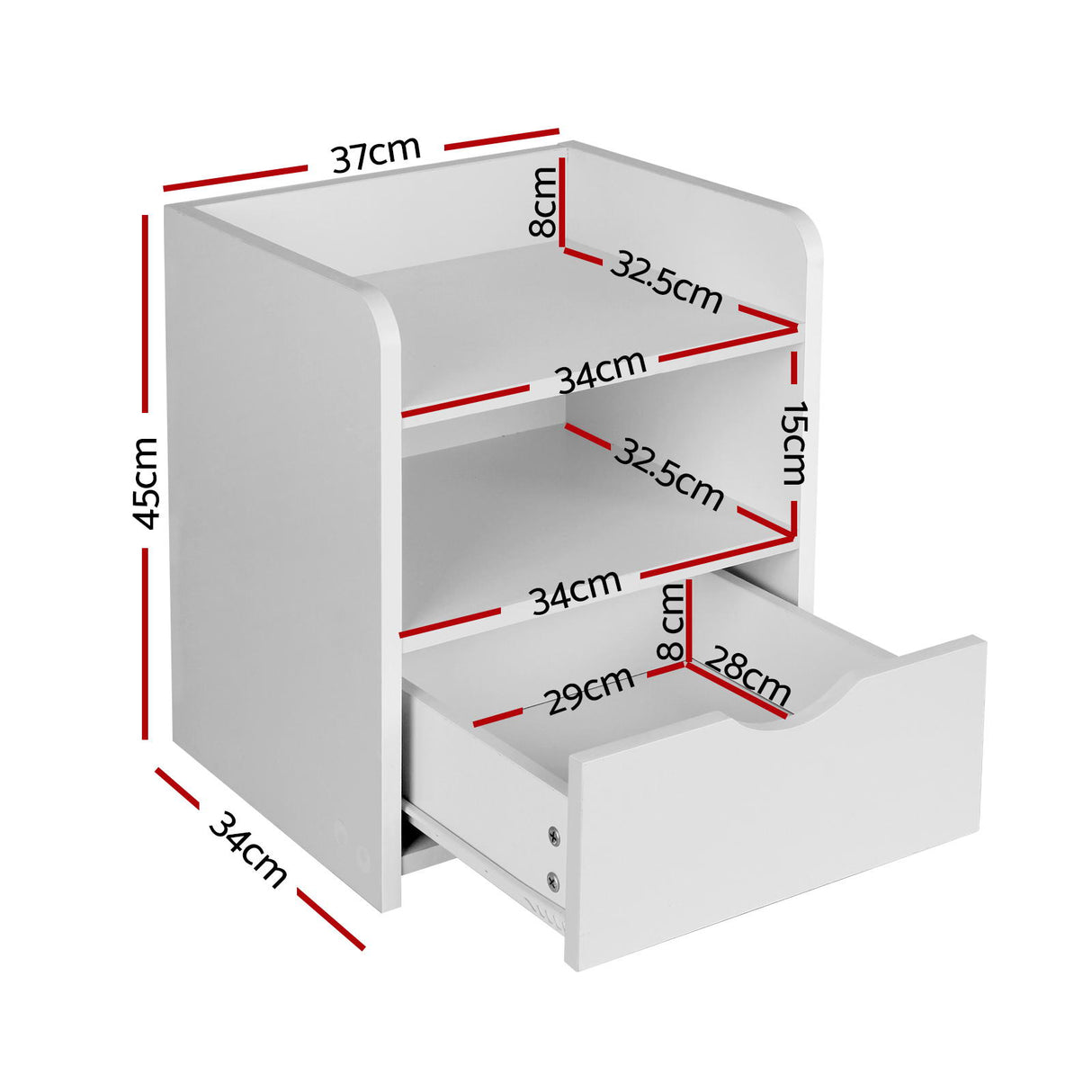 Wilsons Creek Bedside Table with Drawer and Shelf, White 2pcs