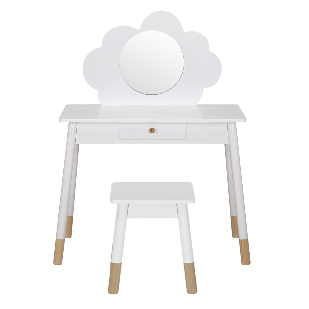 Kids Dressing Table and Stool Set, Cloud Design, White