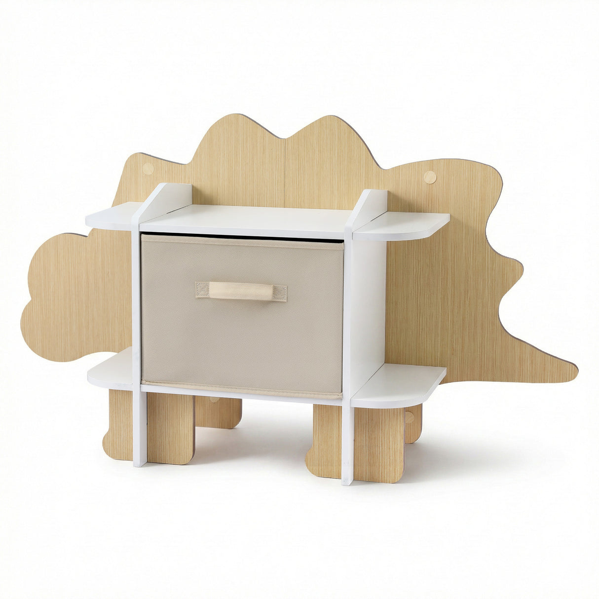 Dinosaur Kids Bookshelf with Fabric Drawer, 2 Tier