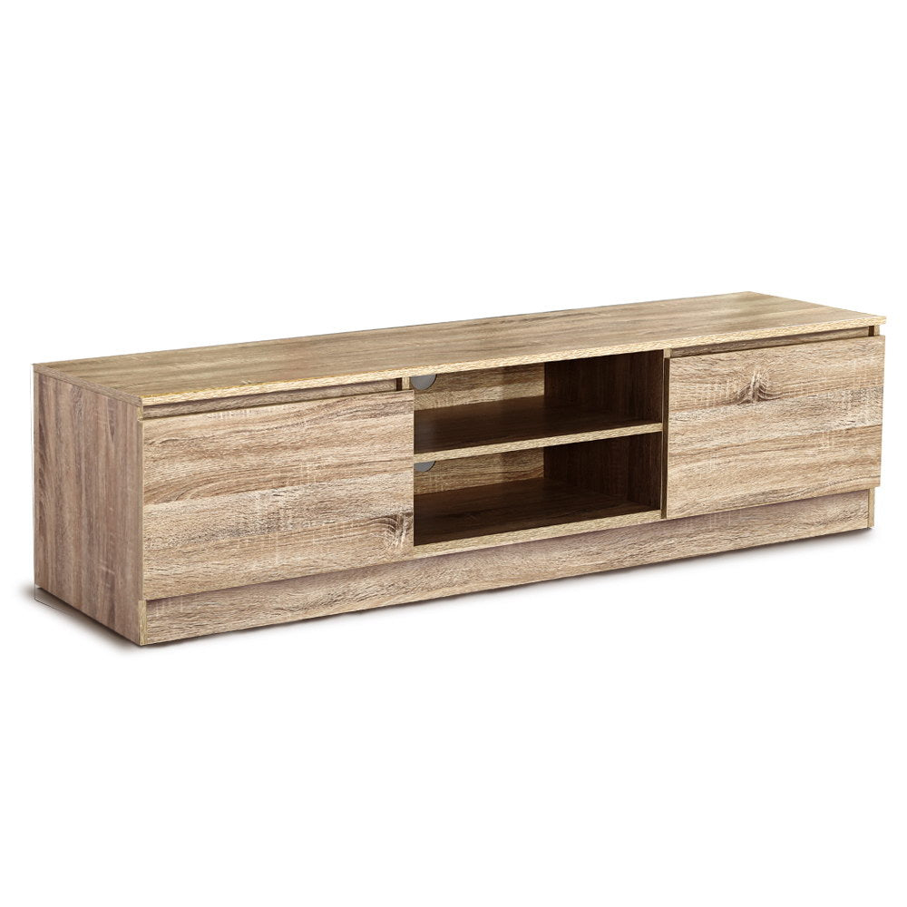 Triabunna 160cm pine entertainment unit with open and closed storage in a modern living room