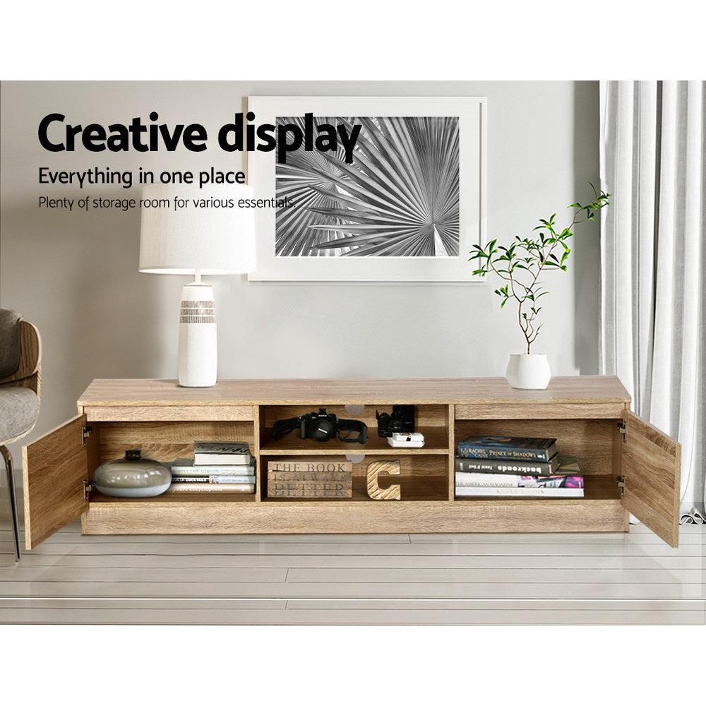 Triabunna 160cm pine entertainment unit with open and closed storage in a modern living room