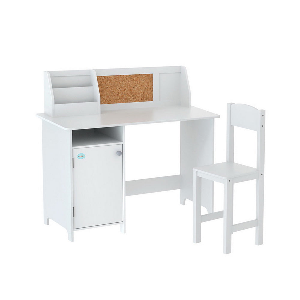 Kids Study Desk and Chair Set with Storage, White