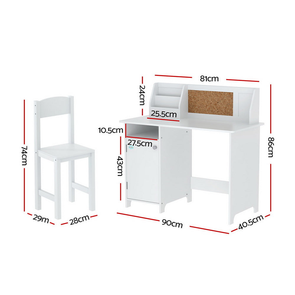 Kids Study Desk and Chair Set with Storage, White