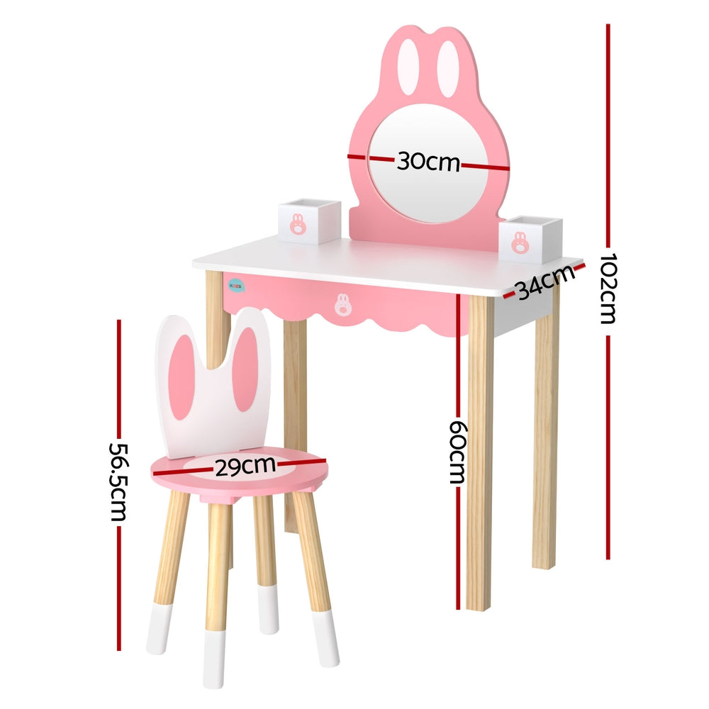 Kids bunny dressing table and stool set in pink