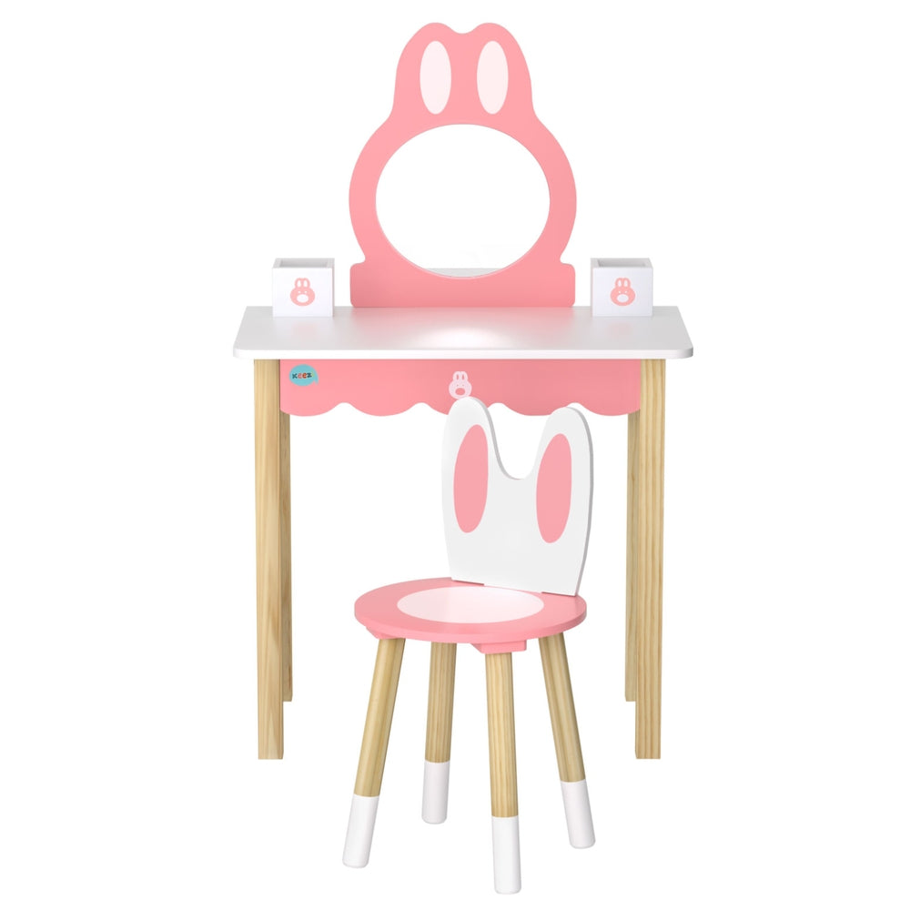 Kids bunny dressing table and stool set in pink