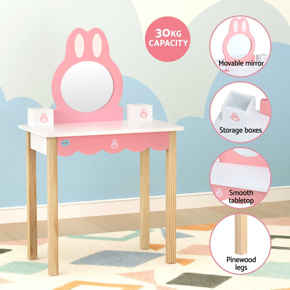 Kids bunny dressing table and stool set in pink